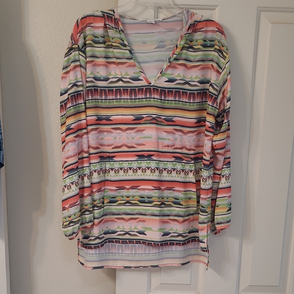 Karen Kane Lightweight Southwestern striped patterned Hoodie, EUC, Large